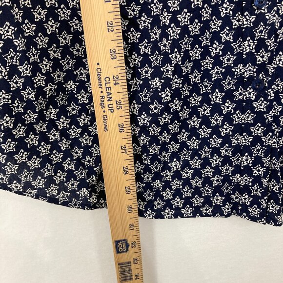 Woman Within size 18/20 Navy Star Print Long Sleeve Button Down Cotton Preppy - Picture 6 of 11
